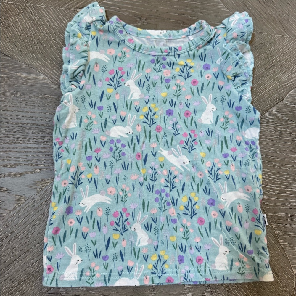 Little Sleepies Flutter Sleeve Tee in Bunny Blossom Print